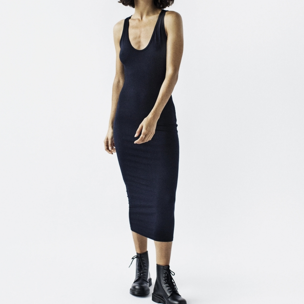 TRAVIS TADDEO black liv tank midi dress S